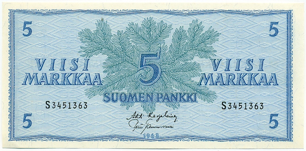 5 марок 1963 года Финляндия — Фото №1