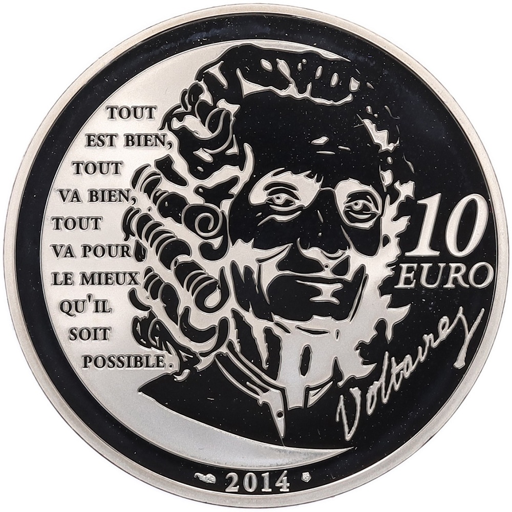 10 евро 2014 года Франция «Вольтер — Кандид или Оптимизм» — Фото №2