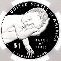 1 доллар 2015 года W США «75 лет фонду March of Dimes» в слабе NGC (PF70 ULTRA CAMEO) — Фото №2