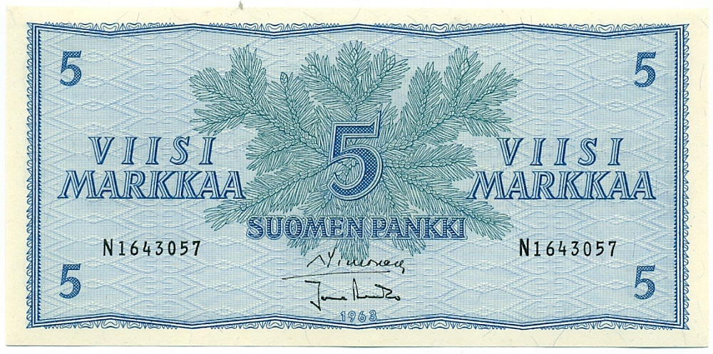 5 марок 1963 года Финляндия — Фото №1