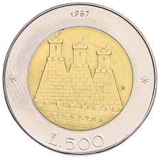 500 лир 1987 года Сан-Марино «15 лет возобновлению чеканке монет» — Фото №1