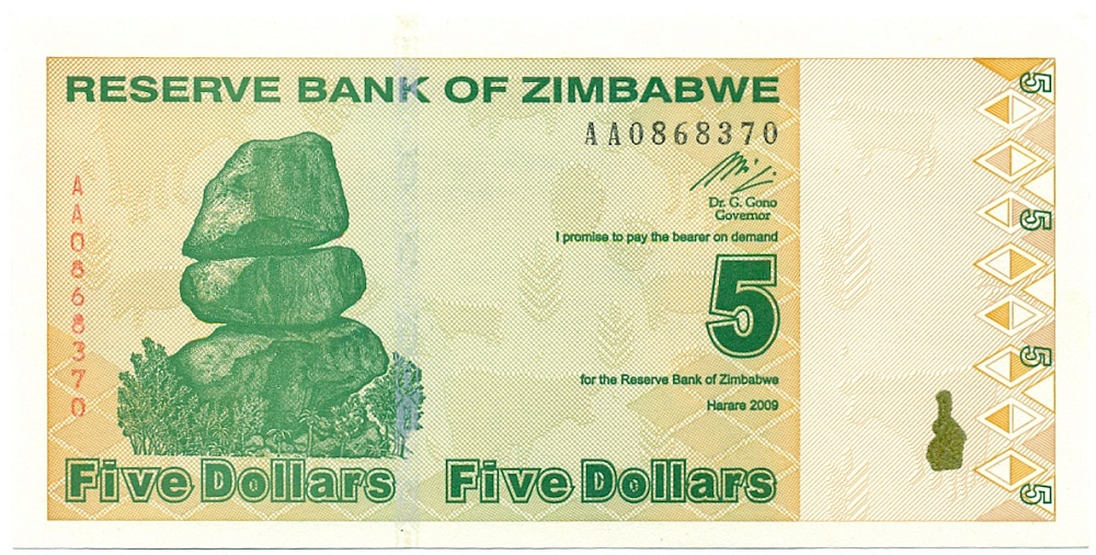 5 долларов 2009 года Зимбабве — Фото №1