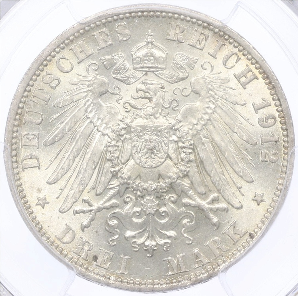 3 марки 1912 года Германия (Пруссия) в слабе PCGS (MS64) — Фото №2