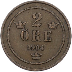2 эре 1904 года Швеция — Фото №1