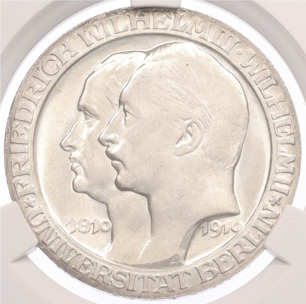 3 марки 1910 года Германия (Пруссия) «Берлинский университет» в слабе CPRC (MS65) — Фото №1