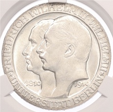 3 марки 1910 года Германия (Пруссия) «Берлинский университет» в слабе CPRC (MS65) — Фото №1