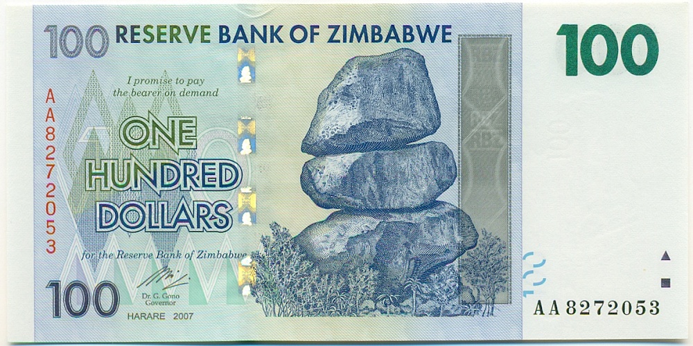 100 долларов 2007 года Зимбабве — Фото №1