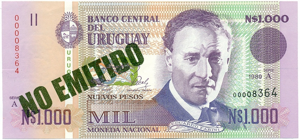 1000 песо 1989 года Уругвай (ОБРАЗЕЦ) — Фото №1