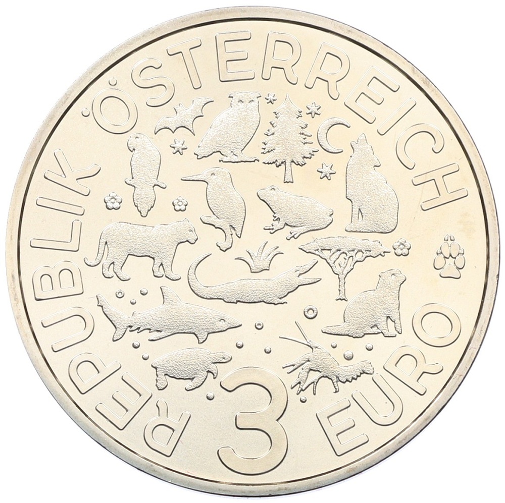 3 евро 2017 года Австрия «Животные со всего мира — Тигр» — Фото №2