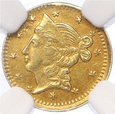 1/2 доллара 1853 года США (Калифорния) в слабе NGC (AU55) — Фото №1