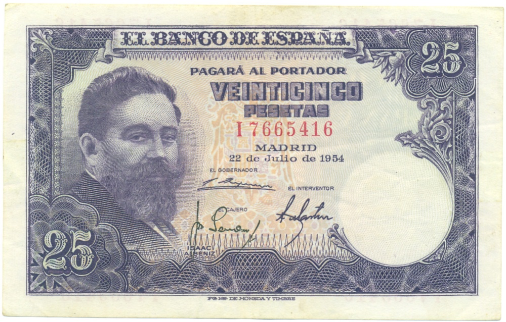 25 песет 1954 года Испания — Фото №1