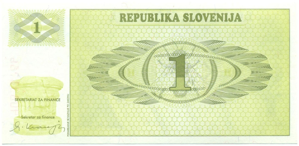 1 толар 1990 года Словения (Образец) — Фото №2
