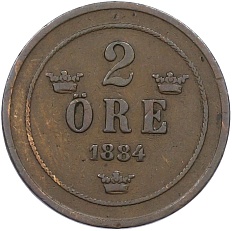 2 эре 1884 года Швеция — Фото №1