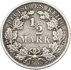 1/2 марки 1905 года F Германия — Фото №1