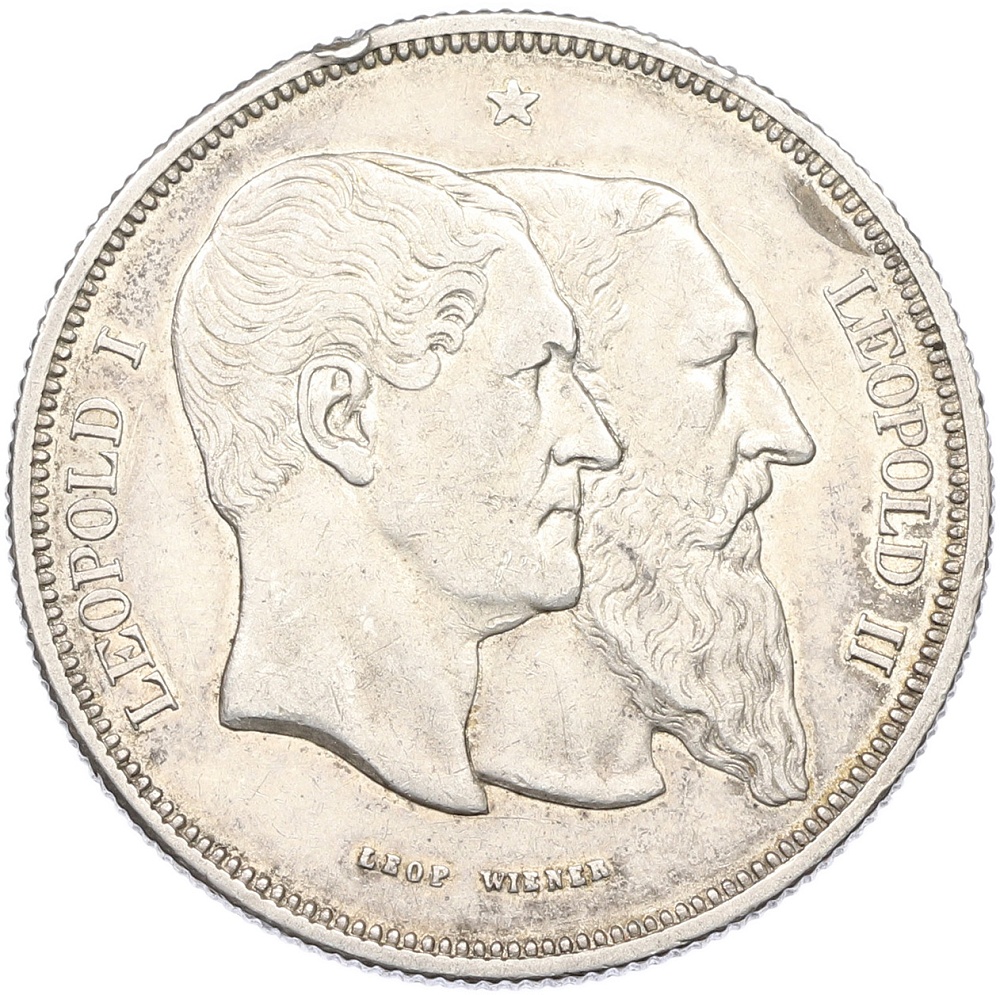 5 франков 1880 года Бельгия «50 лет Независимости» — Фото №2