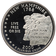 1/4 доллара (25 центов) 2000 года S США «Штаты и территории — Нью-Гэмпшир» — Фото №1