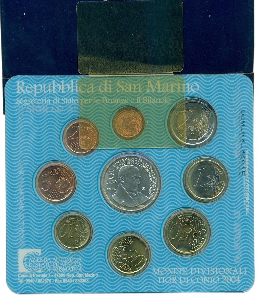 Набор из 9 евромонет 2004 года Сан-Марино — Фото №1