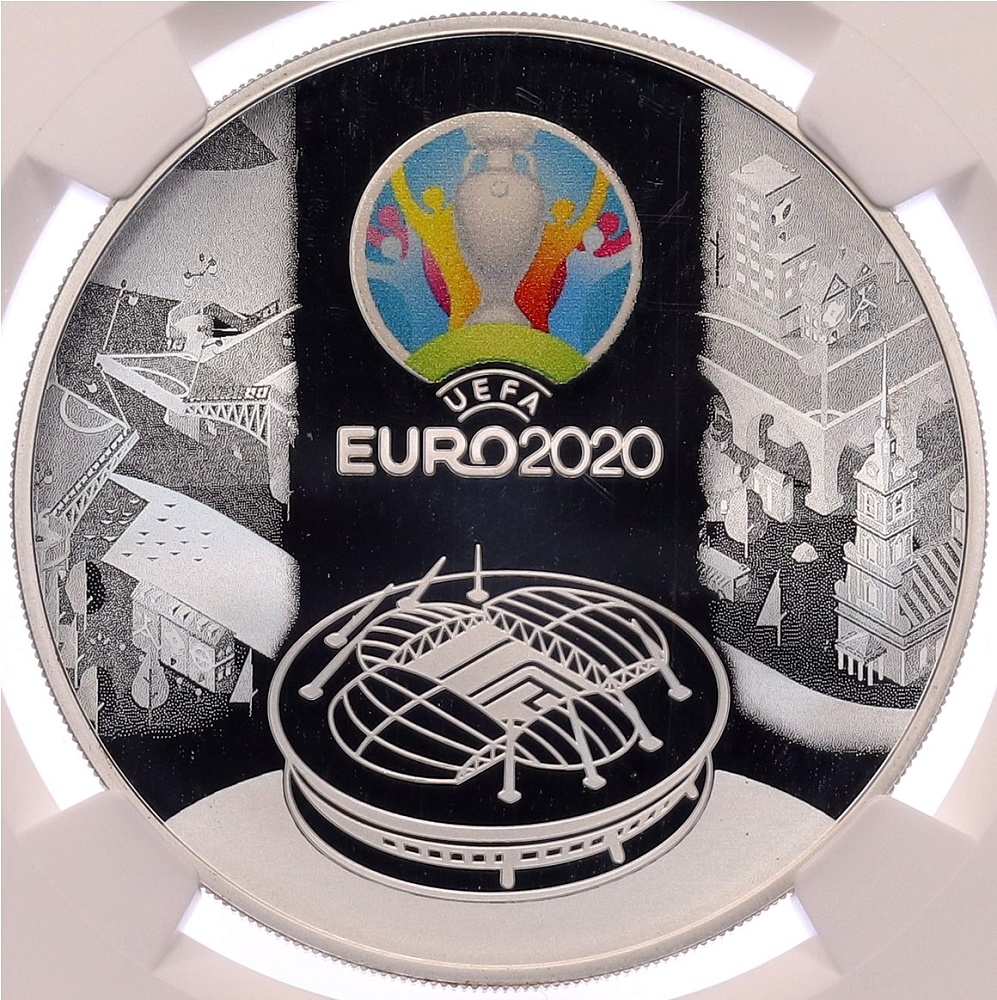 3 рубля 2021 года СПМД «Чемпионат Европы по футболу УЕФА 2020» в слабе NGC (PF69 ULTRA CAMEO) — Фото №1