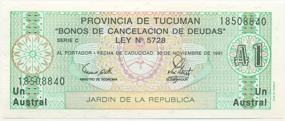 1 аустраль 1991 года Аргентина — Провинция Тукуман — Фото №1
