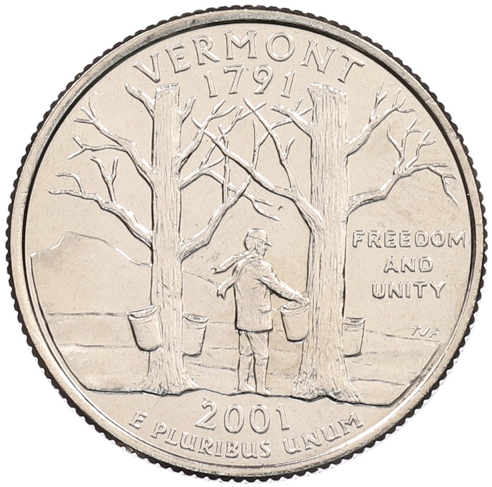 1/4 доллара (25 центов) 2001 года D США «Штаты и территории — Вермонт» — Фото №1