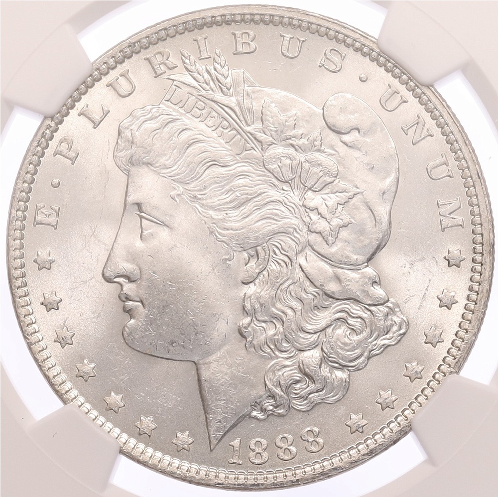 1 доллар 1888 года США «Доллар Моргана» в слабе NGC (MS63) — Фото №1