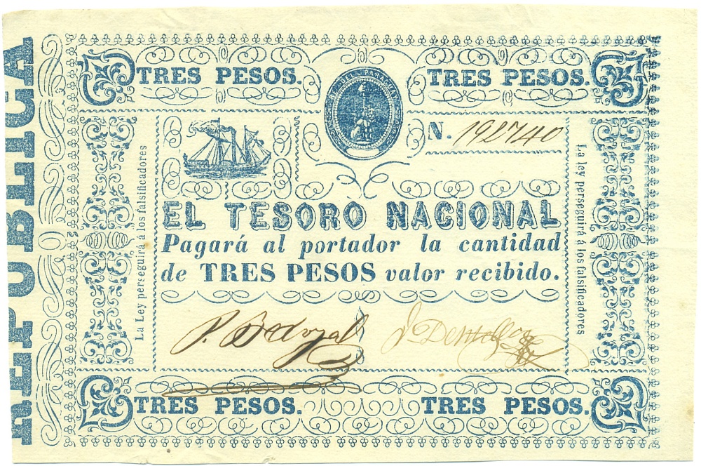 3 песо 1865 года Парагвай — Фото №1