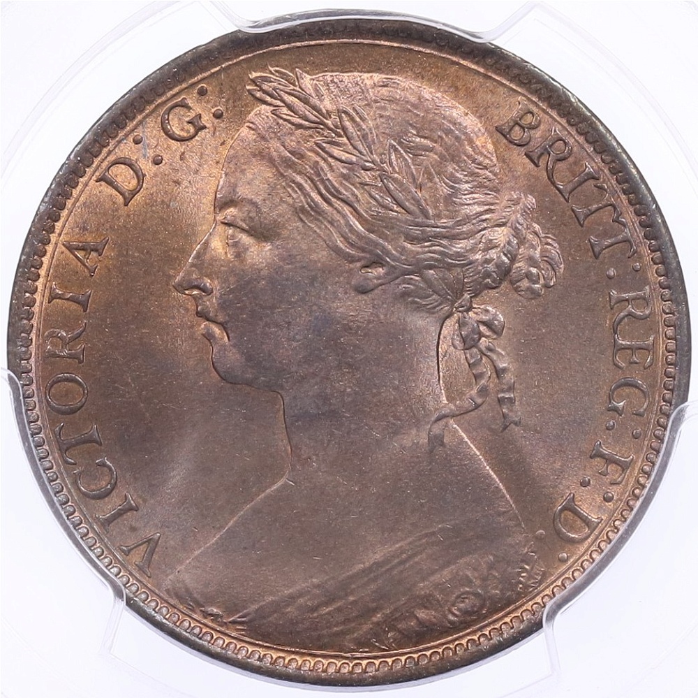 1 пенни 1890 года Великобритания (Королева Виктория) в слабе PCGS (MS64BN) — Фото №2