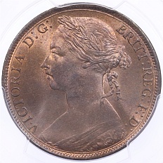 1 пенни 1890 года Великобритания (Королева Виктория) в слабе PCGS (MS64BN) — Фото №2